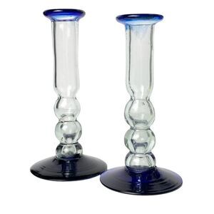 Vintage Blue Glass Candle Holders